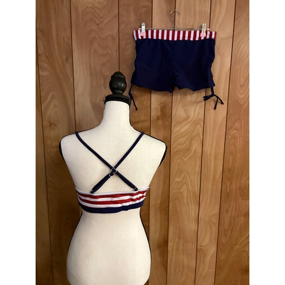 American Flag Bikini Set Stars Stripes Patriotic Two Piece Swimsuit Shorts Large